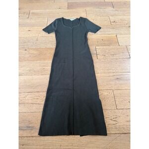 all:row Womens Dark Olive Green Ribbed Knit Short Sleeve Maxi Dress Size M (701)